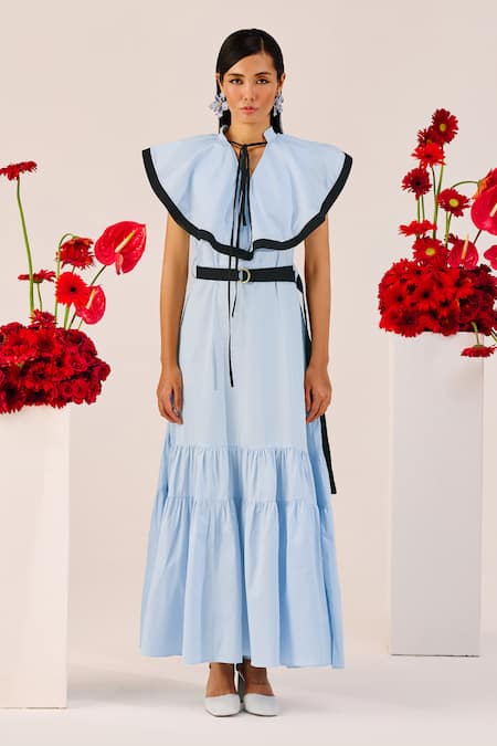 Therealb Light Blue Ruffle Maxi Dress 