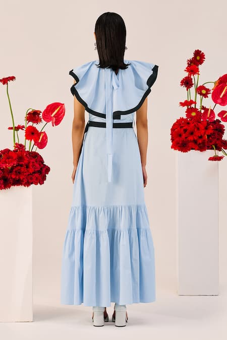 Therealb Light Blue Ruffle Maxi Dress 