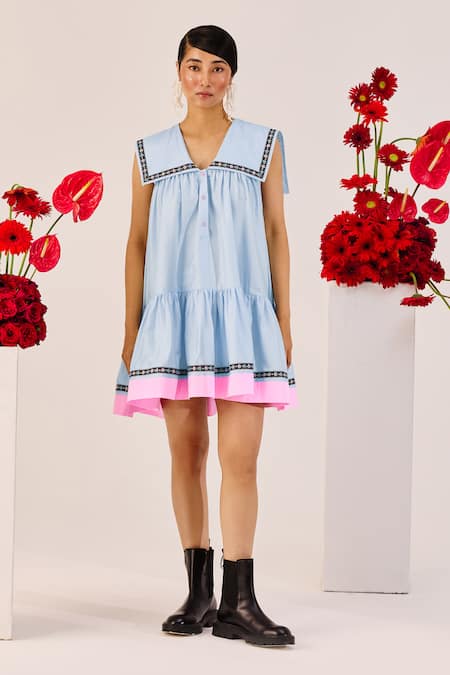 Therealb Pastel Blue A-Line Mini Dress 