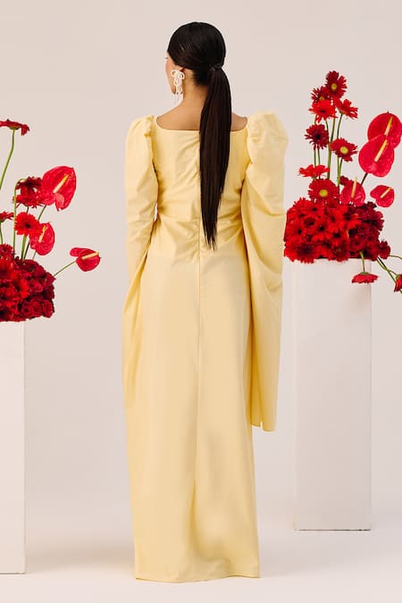 Therealb Yellow Ruched Gown 
