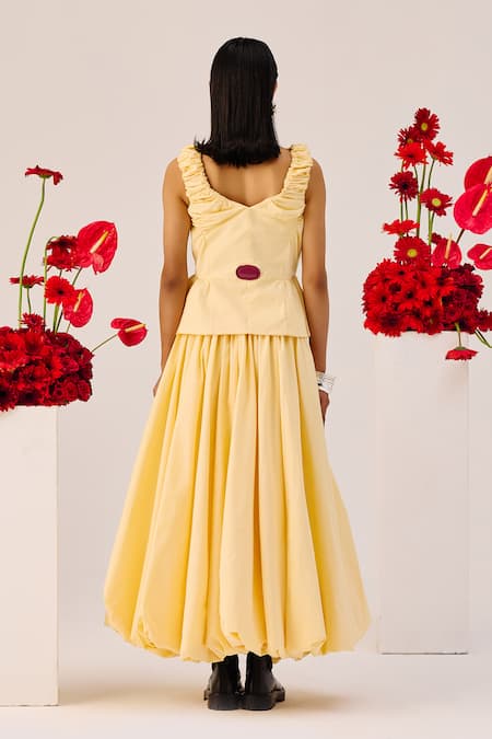 Therealb Yellow Ruffle Sleeveless Top With Maxi Skirt 