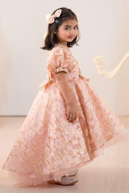 Buy_Ruchika Lath Label_Pink Tulle, Jacquard Embroidery, Fabric Flowers 3d Floral Hand Gown _Online_at_Aza_Fashions