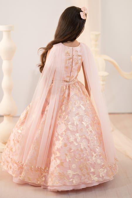 Ruchika Lath Label_Pink Tulle, Jacquard Crystals, Zari Embroidered Blouse And Lehenga Set _Online_at_Aza_Fashions