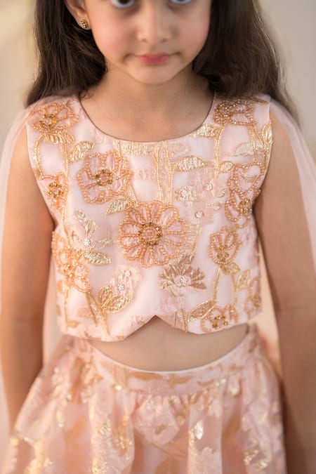 Shop_Ruchika Lath Label_Pink Tulle, Jacquard Crystals, Zari Embroidered Blouse And Lehenga Set _Online_at_Aza_Fashions