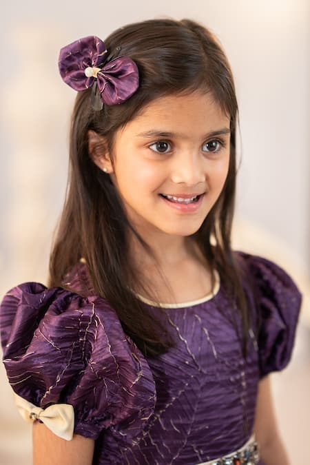 Shop_Ruchika Lath Label_Magenta Satin, Tulle Stones, Crystals Textured High Low Gown _Online_at_Aza_Fashions