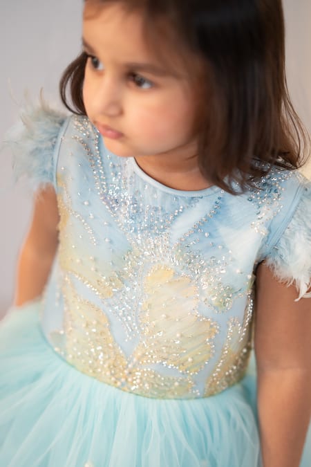 Shop Ruchika Lath Label Sky Blue Tulle Sequins, Beads, Pearls Cutdana Embroidered Dress Online at Aza Fashions Shop_Ruchika Lath Label_Sky Blue Tulle Sequins, Beads, Pearls Cutdana Embroidered Dress _Online_at_Aza_Fashions