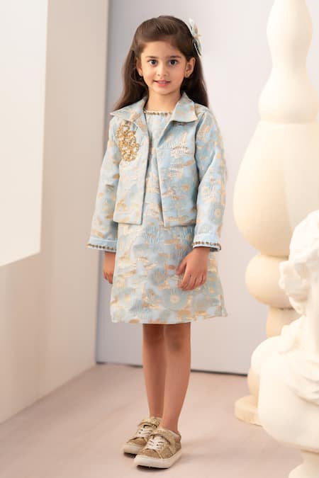 Ruchika Lath Label Hand Embroidered A-Line Jacquard Dress With Jacket 