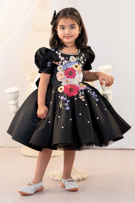 Buy Ruchika Lath Label Black Satin Applique 3d Floral Work Dress Online at Aza Fashions Buy_Ruchika Lath Label_Black Satin Applique 3d Floral Work Dress _Online_at_Aza_Fashions