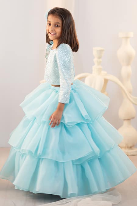 Ruchika Lath Label Sky Blue Organza Ruffles, Embroidery, Sequins, Beads, Lehenga And Blouse Set Online at Aza Fashions Ruchika Lath Label_Sky Blue Organza Ruffles, Embroidery, Sequins, Beads, Lehenga And Blouse Set _Online_at_Aza_Fashions