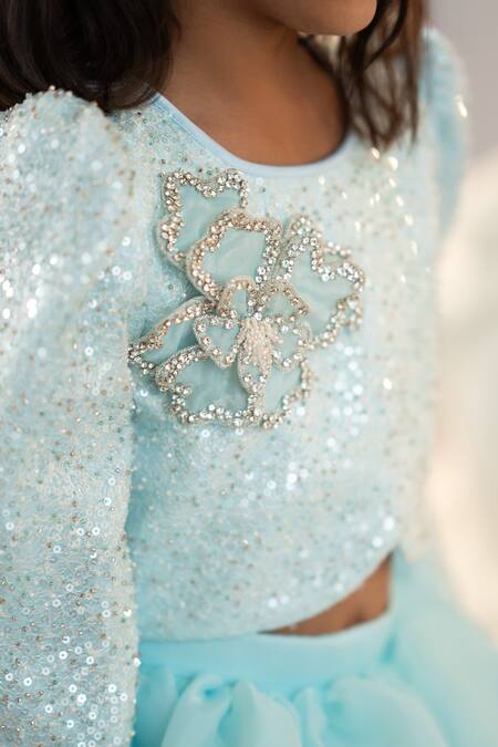 Shop Ruchika Lath Label Sky Blue Organza Ruffles, Embroidery, Sequins, Beads, Lehenga And Blouse Set Online at Aza Fashions Shop_Ruchika Lath Label_Sky Blue Organza Ruffles, Embroidery, Sequins, Beads, Lehenga And Blouse Set _Online_at_Aza_Fashions