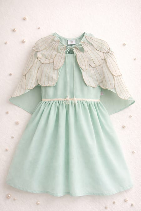 MI Dulce AN'YA Green Chanderi, Tissue Pearls, Applique Embroidered Cape With Dress Online at Aza Fashions MI Dulce AN'YA_Green Chanderi, Tissue Pearls, Applique Embroidered Cape With Dress _Online_at_Aza_Fashions