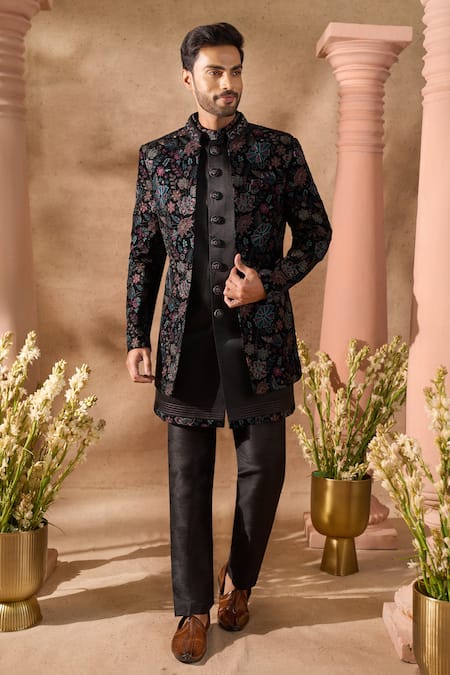 Arihant Rai Sinha Embroidered Velvet Silk Sherwani Set 