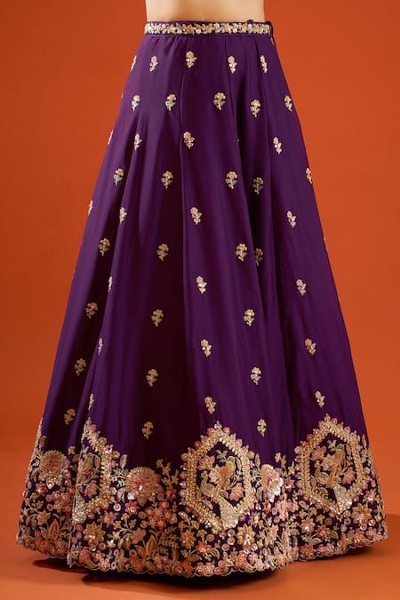 Buy_Samyukta Singhania_Purple Georgette Sequins Sweetheart Neck Work Lehenga Set 