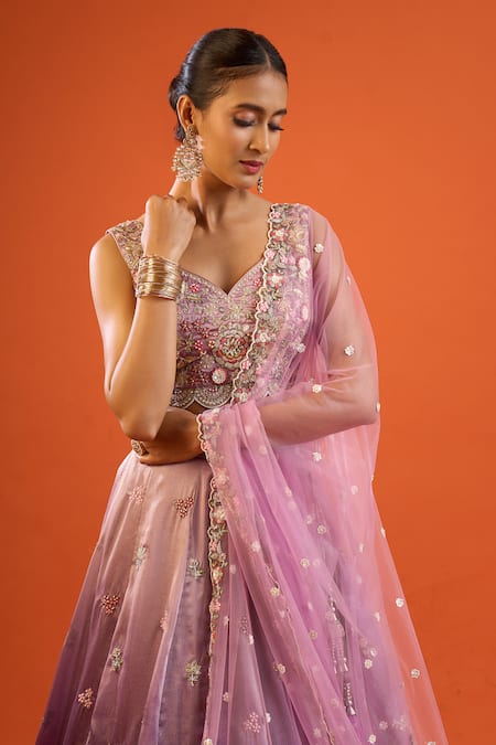 Buy Samyukta Singhania Purple Tissue, Net Embroidery, Sequins Sweetheart Neck Lehenga Set Online at Aza Fashions Buy_Samyukta Singhania_Purple Tissue, Net Embroidery, Sequins Sweetheart Neck Lehenga Set _Online_at_Aza_Fashions