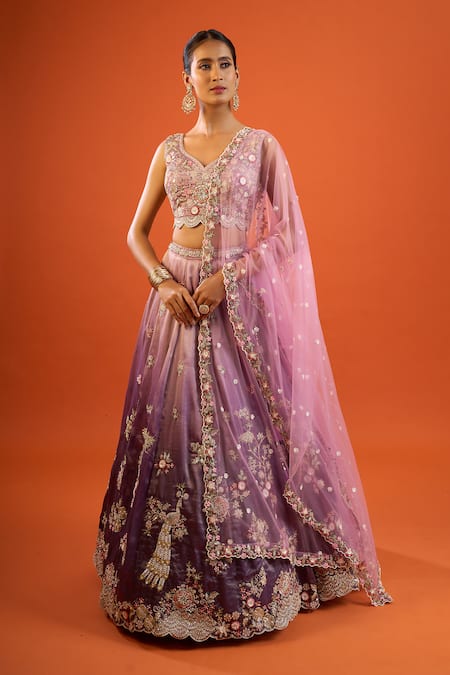 Samyukta Singhania Purple Tissue, Net Embroidery, Sequins Sweetheart Neck Lehenga Set at Aza Fashions Samyukta Singhania_Purple Tissue, Net Embroidery, Sequins Sweetheart Neck Lehenga Set _at_Aza_Fashions
