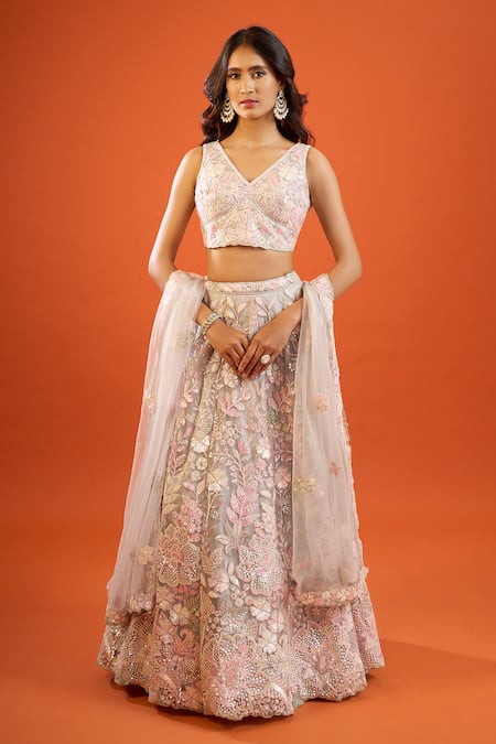 Samyukta Singhania Sequin Embroidered Net Lehenga Set 