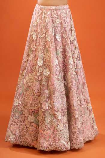 Buy Samyukta Singhania Pink Net Embroidery, Sequins V-neck Lehenga Set Buy_Samyukta Singhania_Pink Net Embroidery, Sequins V-neck Lehenga Set