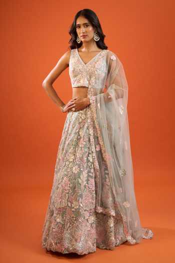 Samyukta Singhania Sequinned Net Lehenga Set with Blouse and Dupatta 