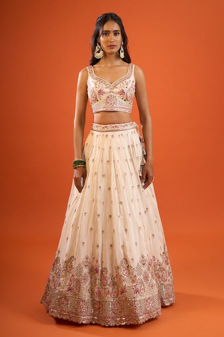 Shop Samyukta Singhania Cream Tissue Sequins, Zari Sweetheart Neck Embroidered Lehenga Set Online at Aza Fashions Shop_Samyukta Singhania_Cream Tissue Sequins, Zari Sweetheart Neck Embroidered Lehenga Set _Online_at_Aza_Fashions