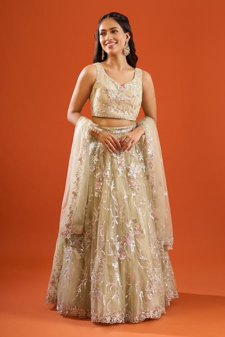 Samyukta Singhania Floral Sequin Embroidered Lehenga Set 