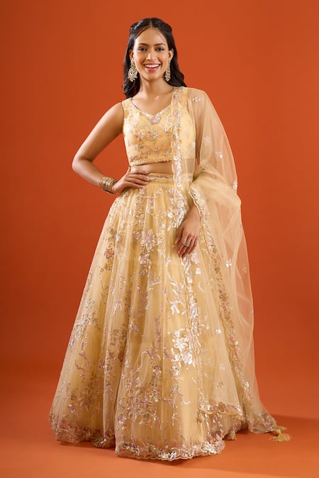Samyukta Singhania Sequin Floral Embroidered Net Lehenga Set 