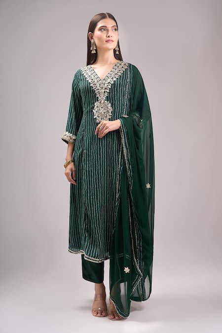 Buy Samyukta Singhania Green Chinon, Silk, Shantoon, Chiffon Embroidery, Gota Patti Printed Kurta Set Online at Aza Fashions Buy_Samyukta Singhania_Green Chinon, Silk, Shantoon, Chiffon Embroidery, Gota Patti Printed Kurta Set _Online_at_Aza_Fashions