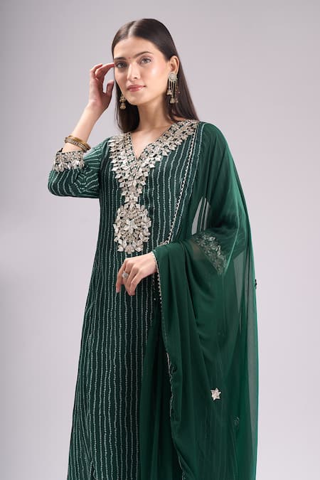 Shop Samyukta Singhania Green Chinon, Silk, Shantoon, Chiffon Embroidery, Gota Patti Printed Kurta Set Online at Aza Fashions Shop_Samyukta Singhania_Green Chinon, Silk, Shantoon, Chiffon Embroidery, Gota Patti Printed Kurta Set _Online_at_Aza_Fashions