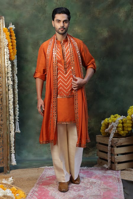 Archana Kochhar Rust Rangmanch Chevron Kurta Set 