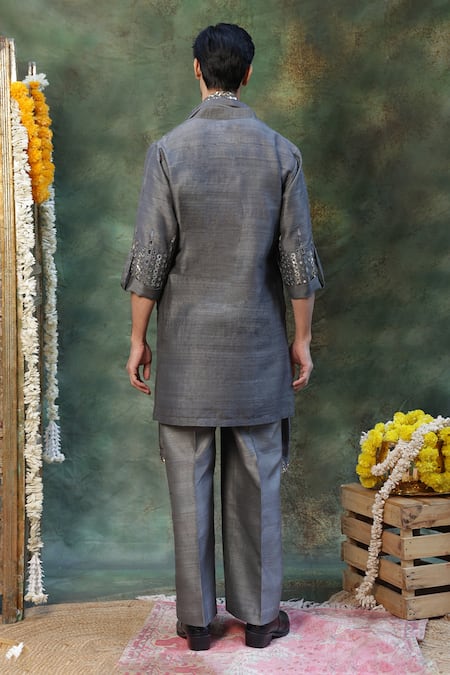 Archana Kochhar Grey Mirror Work Kurta Set