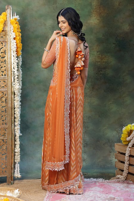 Archana Kochhar Rangmanch Chevron Draped Saree With Blouse