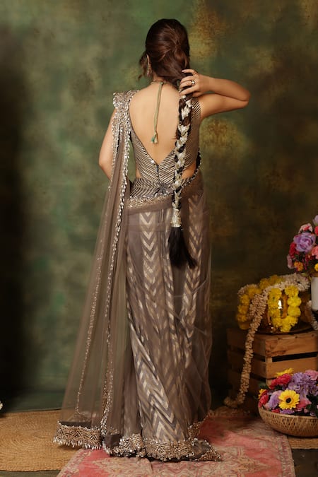 Archana Kochhar Chevron Draped Saree With Blouse 