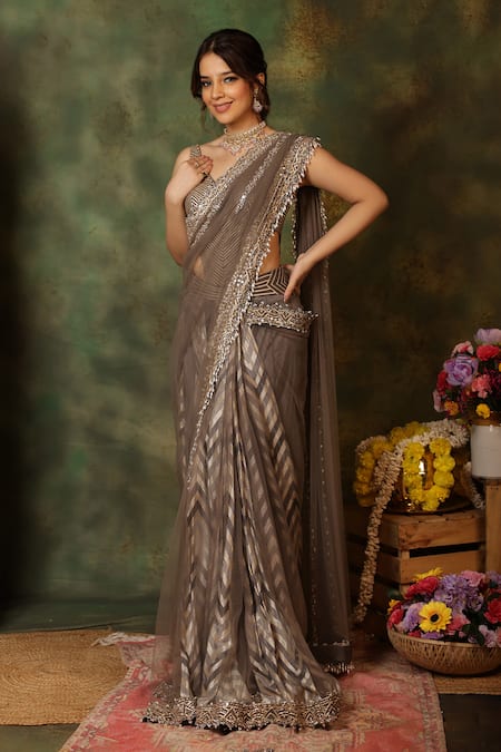 Archana Kochhar Chevron Draped Saree With Blouse 