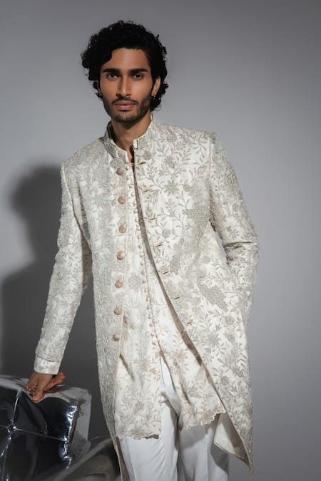 Arjan Dugal Floral Pattern Achkan Set 