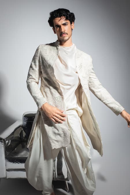 Arjan Dugal Tonal Pattern Sherwani Jacket Set 