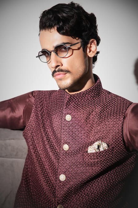 Arjan Dugal Inara Embroidered Nehru Jacket & Kurta Set 