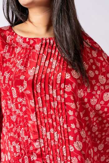 Buy_Essay By Sumedha Agrawal_White Viscose, Crepe Round Neck Printed Tunic And Trouser Set _Online_at_Aza_Fashions