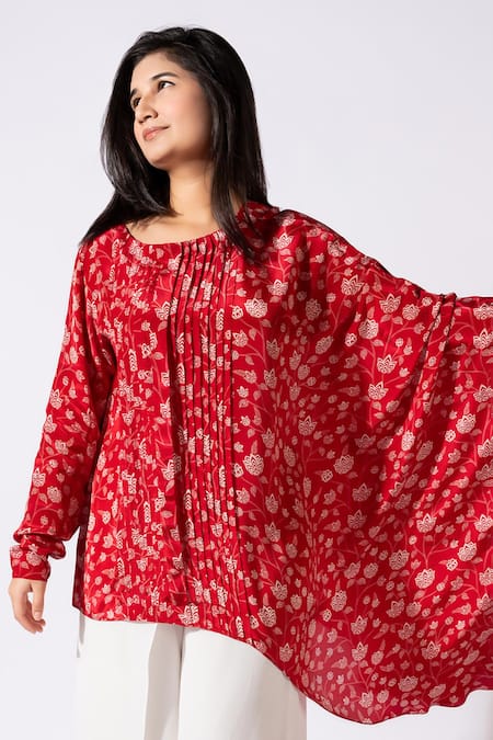 Essay By Sumedha Agrawal Floral Print Asymmetric Kaftan Top 