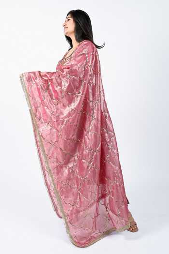 Shop_Essay By Sumedha Agrawal_Purple Tissue Zari Sweetheart Neck Crushed Silk Kurta Set _Online_at_Aza_Fashions