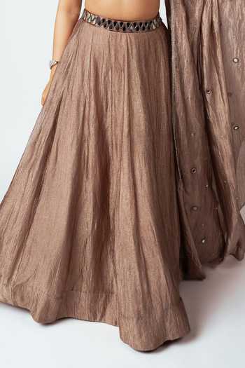 Shop_Essay By Sumedha Agrawal_Brown Tissue, Silk Mirrors Scoop Neck Crushed Kurta Set _Online_at_Aza_Fashions