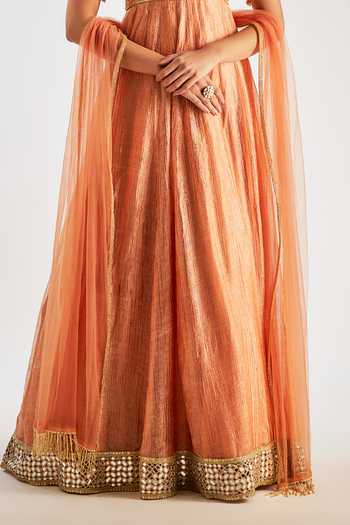 Essay By Sumedha Agrawal_Gold Tissue Sequins, Beads, Embroidered Crushed Silk Anarkali And Dupatta Set _Online_at_Aza_Fashions