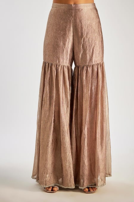 Buy_Essay By Sumedha Agrawal_Brown Tissue, Silk Mirrors Scoop Neck Work Kurta Set _Online_at_Aza_Fashions