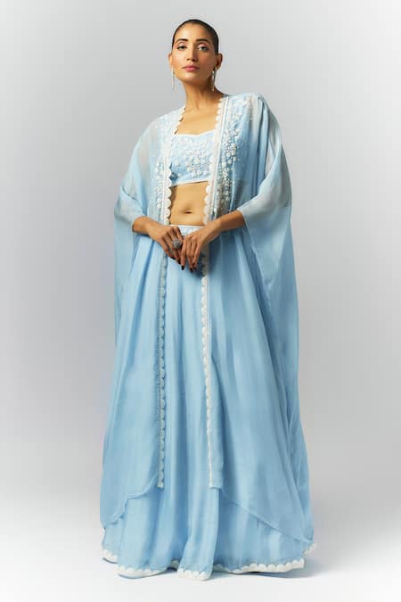 Essay By Sumedha Agrawal Embroidered Cape Lehenga Set 