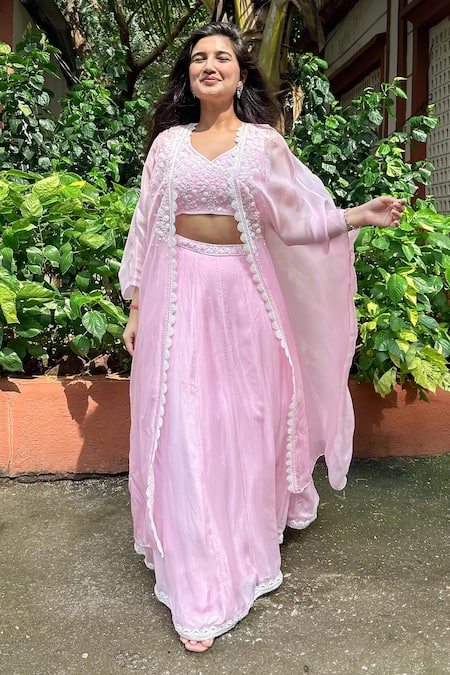 Essay By Sumedha Agrawal Embroidered Viscose Organza Lehenga Set with Dupatta 