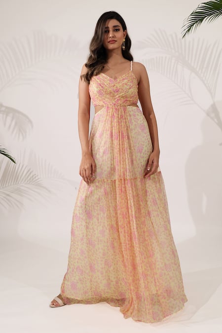 Essay By Sumedha Agrawal Yellow Printed Dress 