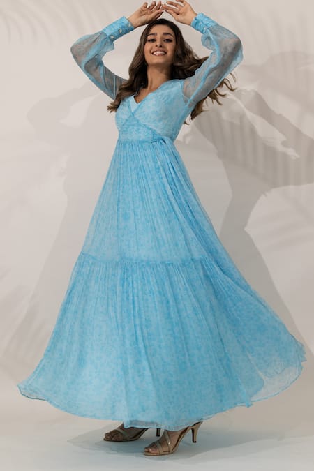 Essay By Sumedha Agrawal Floral Printed Chiffon Maxi Dress & Slip Set 