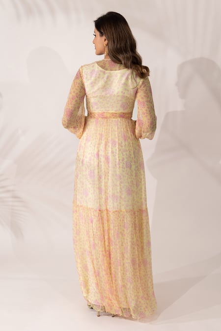 Essay By Sumedha Agrawal Floral Print Chiffon Maxi Dress & Slip Set 