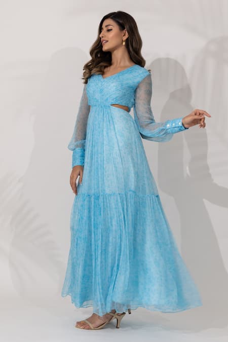 Essay By Sumedha Agrawal Chiffon V-Neck Maxi Dress 