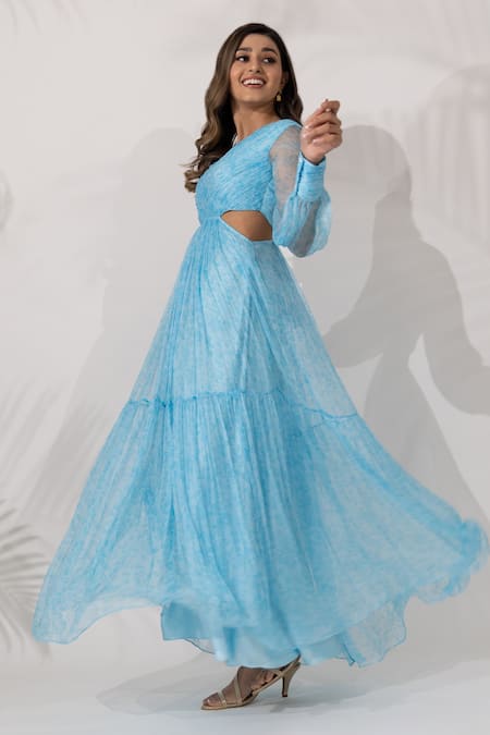 Essay By Sumedha Agrawal Chiffon V-Neck Maxi Dress 