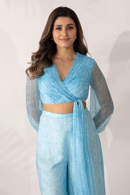 Essay By Sumedha Agrawal Printed Chiffon Wrap Crop Top 