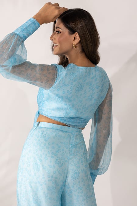 Essay By Sumedha Agrawal Printed Chiffon Wrap Crop Top 